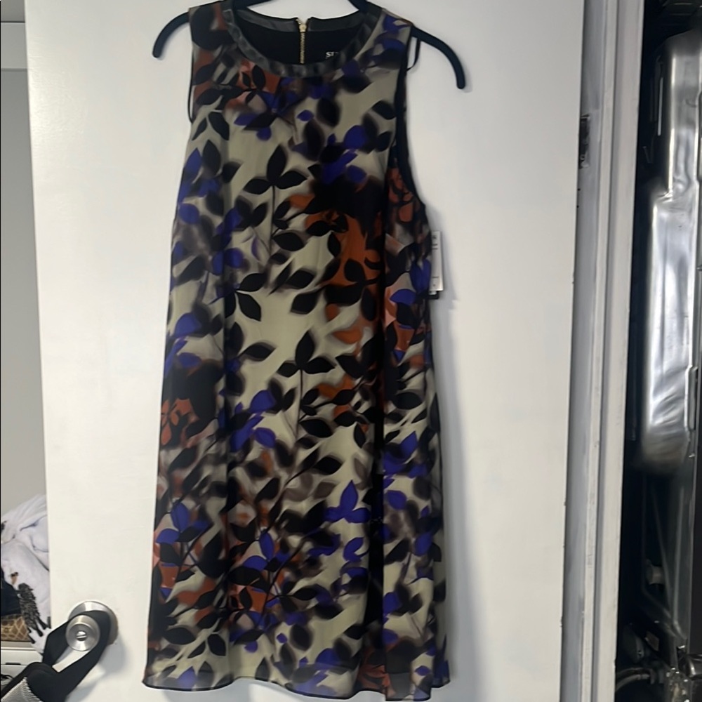 SLNY Blue and Rust A-line Halter Mini Dress